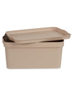 Scatola portaoggetti con coperchio Kipit TP594-3 Beige Plastica 7,5 L 21,5 x 14,5 x 32 cm (12 Unità)