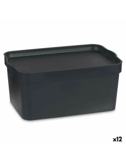 Scatola portaoggetti con coperchio Kipit TP594-1 Antracite Plastica 7,5 L 21 x 14,2 x 32 cm (12 Unità)