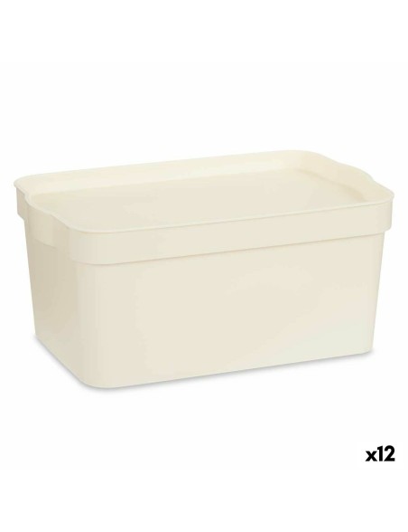 Scatola portaoggetti con coperchio Kipit TP594-4 Crema Plastica 7,5 L 21,5 x 14,5 x 32 cm (12 Unità)