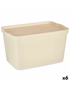 Scatola portaoggetti con coperchio Kipit TP596-3 Crema Plastica 24 L 29,3 x 24,5 x 45 cm (6 Unità)