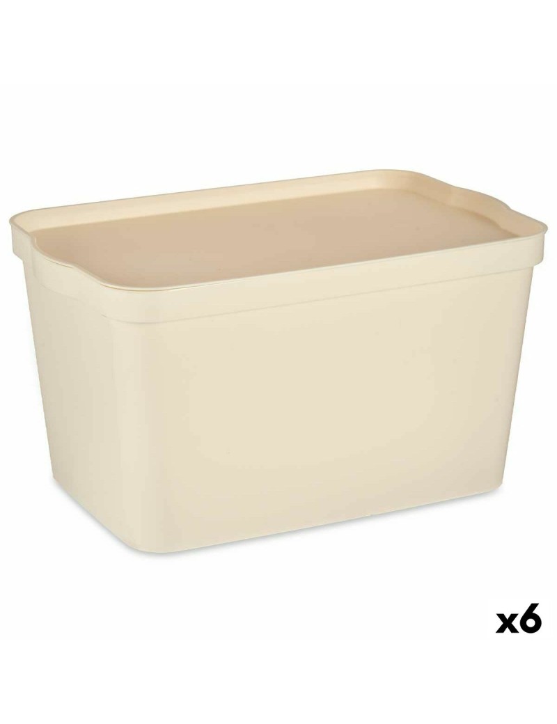 Scatola portaoggetti con coperchio Kipit TP596-3 Crema Plastica 24 L 29,3 x 24,5 x 45 cm (6 Unità)