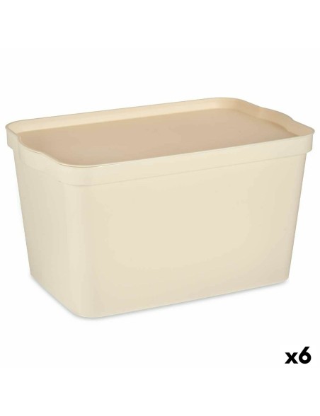 Scatola portaoggetti con coperchio Kipit TP596-3 Crema Plastica 24 L 29,3 x 24,5 x 45 cm (6 Unità)