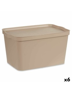 Scatola portaoggetti con coperchio Kipit TP596-3 Beige Plastica 24 L 29,3 x 24,5 x 45 cm (6 Unità)