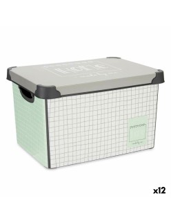 Scatola portaoggetti con coperchio Kipit Home Grigio Plastica Con griglia 17 L 28 x 22 x 37 cm (12 Unità)