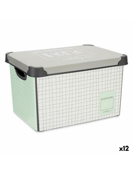 Scatola portaoggetti con coperchio Kipit Home Grigio Plastica Con griglia 17 L 28 x 22 x 37 cm (12 Unità)