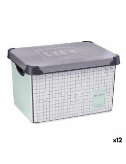 Scatola portaoggetti con coperchio Kipit Home Grigio Plastica Con griglia 22 L 29 x 23,5 x 39 cm (12 Unità)