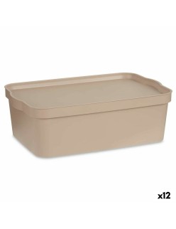 Scatola portaoggetti con coperchio Kipit TP595-3 Beige Plastica 14 L 29,5 x 14,5 x 45 cm (12 Unità)