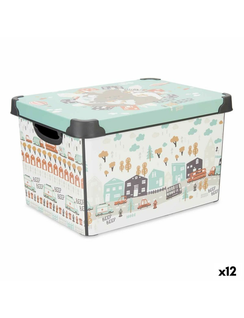 Scatola portaoggetti con coperchio Kipit STYLE BOX-17L-6 Plastica Autostrada 17 L 27,5 x 22 x 36,5 cm Per bambini (12 Unità)