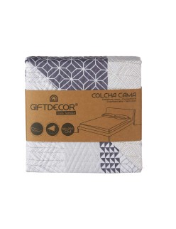 Colcha Reversible 180 x 260 cm Hexágonos Azul Blanco Gris (6 Unidades)