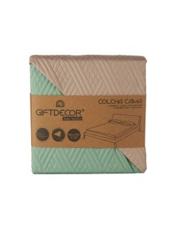 Colcha Reversible 240 x 260 cm Verde Beige (6 Unidades)