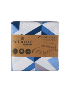 Colcha Reversible 240 x 260 cm Azul Blanco (6 Unidades)