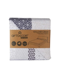 Colcha Reversible 240 x 260 cm Hexágonos Azul Blanco Gris (6 Unidades)
