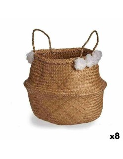 Cesta Decorativa Pompon Bianco Naturale Juncus 8 L 32 x 30 x 32 cm (8 Unità)