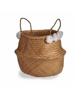 Cesta Decorativa Pompones Blanco Natural Junco 8 L 32 x 30 x 32 cm (8 Unidades)