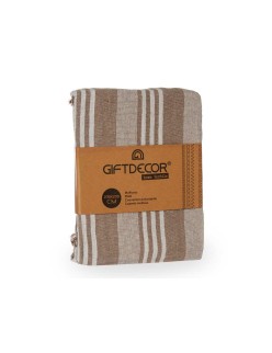 Foulard Multiusos Rayas 235 x 205 cm Blanco Beige (8 Unidades)