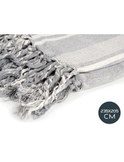 Foulard Multiusos Rayas 235 x 205 cm Blanco Gris (8 Unidades)