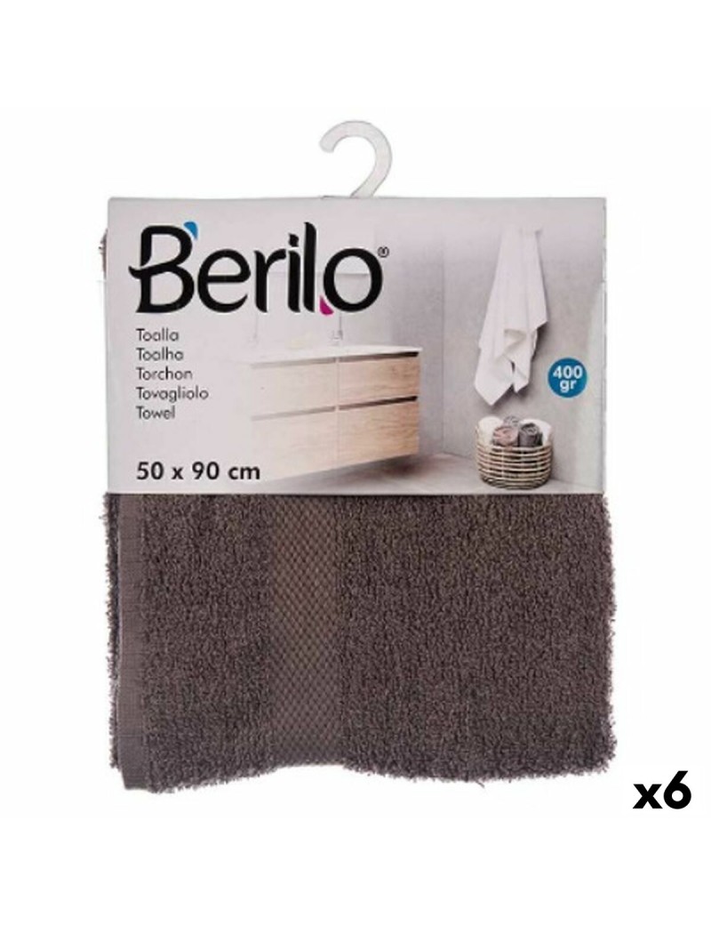 Toalla de baño Berilo 89669 Gris 80 % algodón 20 % Poliéster 50 x 90 cm 50 x 0,5 x 90 cm (6 Unidades)