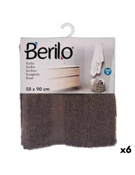 Toalha de banho Berilo 89669 Cinzento 80 % algodão 20 % Poliéster 50 x 90 cm 50 x 0,5 x 90 cm (6 Unidades)
