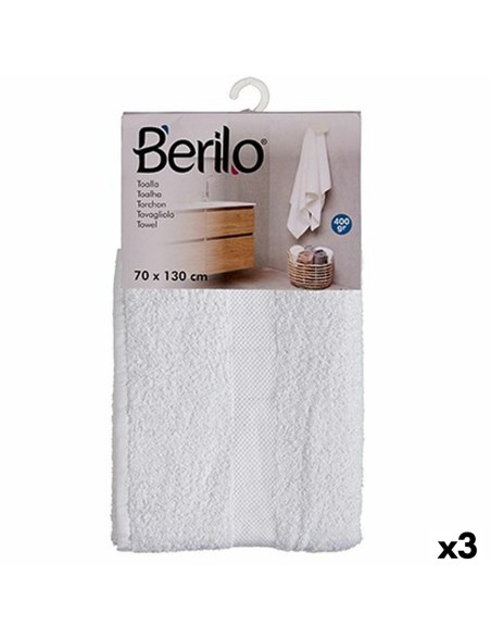 Toalla de baño Berilo 89678 Blanco 80 % algodón 20 % Poliéster 70 x 130 cm (3 Unidades)