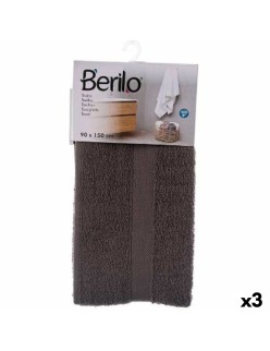 Toalla de baño Berilo 89671 Gris 80 % algodón 20 % Poliéster 90 x 150 cm 90 x 0,5 x 150 cm (3 Unidades)
