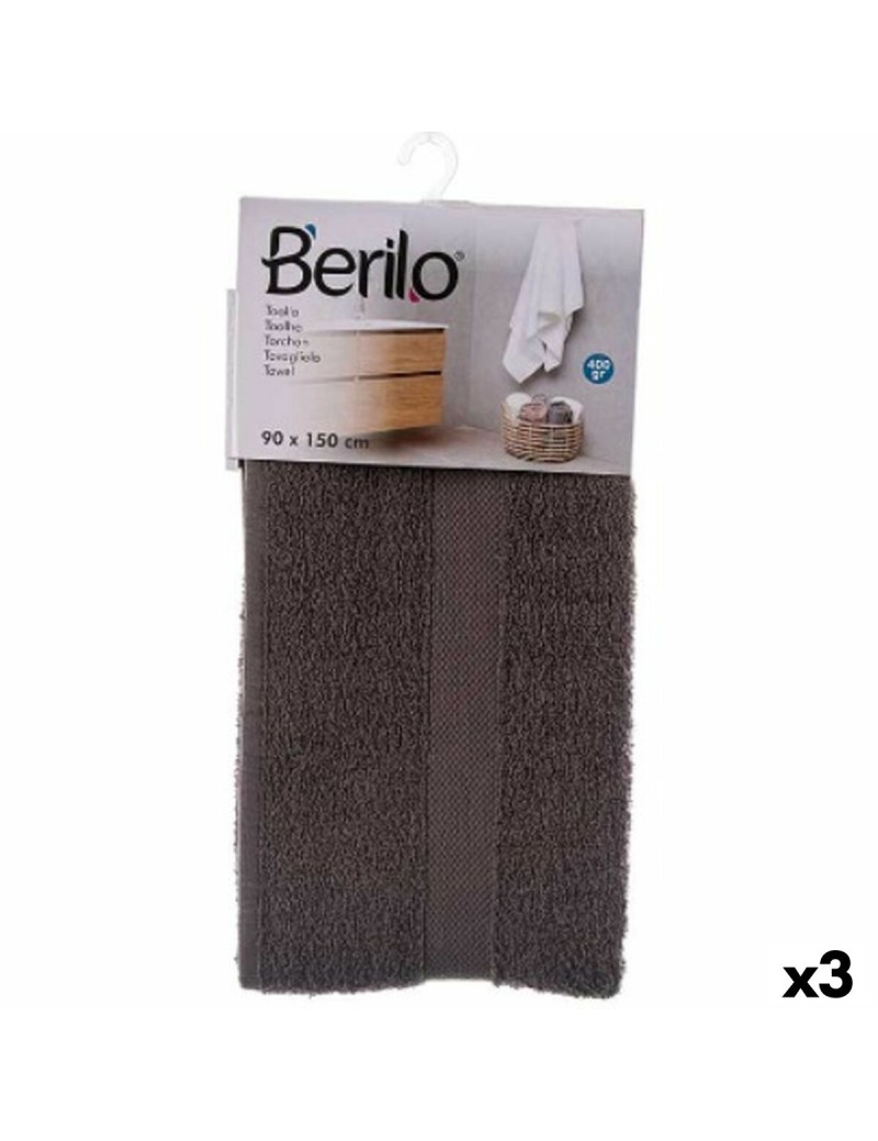 Toalla de baño Berilo 89671 Gris 80 % algodón 20 % Poliéster 90 x 150 cm 90 x 0,5 x 150 cm (3 Unidades)