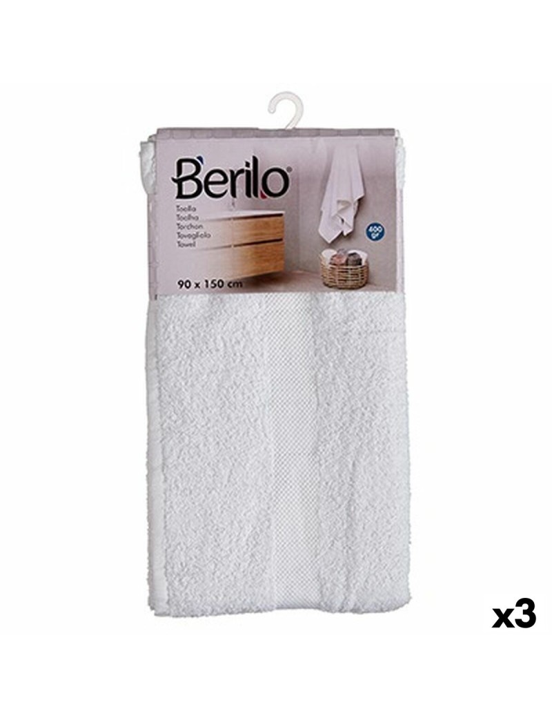 Toalla de baño Berilo 89679 Blanco 80 % algodón 20 % Poliéster 90 x 150 cm 90 x 0,5 x 150 cm (3 Unidades)