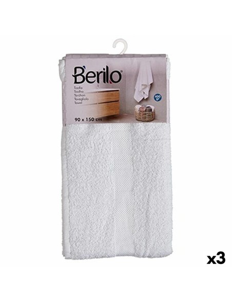 Toalla de baño Berilo 89679 Blanco 80 % algodón 20 % Poliéster 90 x 150 cm 90 x 0,5 x 150 cm (3 Unidades)