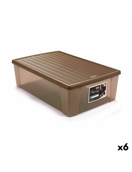 Storage Box with Lid Stefanplast Elegance Beige Plastic 38,5 x 17 x 59,5 cm (6 Units)