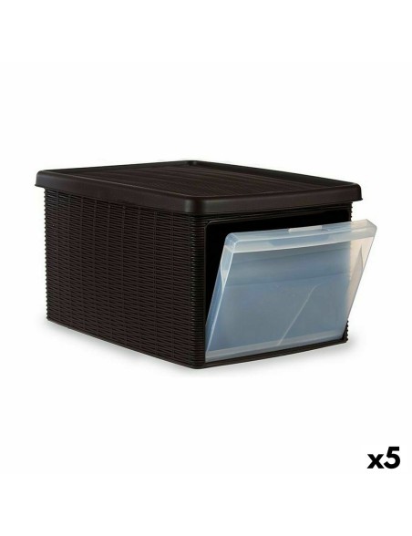 Storage Box with Lid Stefanplast Elegance Side Brown Plastic 29 x 21 x 39 cm (5 Units)