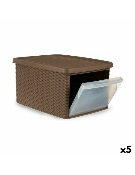 Storage Box with Lid Stefanplast Elegance Side Beige Plastic 29 x 21 x 39 cm (5 Units)