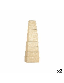 Set of Stackable Organising Boxes Pincello 130 Natural Cardboard Stripes (2 Units)