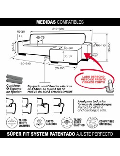 Funda para chaise longue de brazo corto derecho Sofaskins NIAGARA 210 - 340 cm