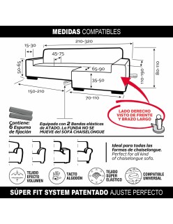 Funda para chaise longue de brazo largo derecho Sofaskins NIAGARA 210 - 340 cm