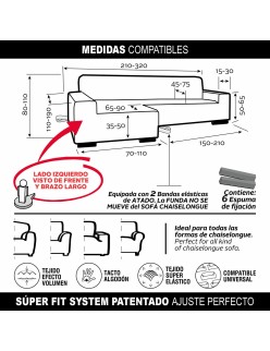 Cobertura para chaise longue com braço esquerdo comprido Sofaskins NIAGARA 210 - 340 cm