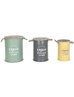 Set di Bauli Home ESPRIT Giallo Verde Grigio Marrone scuro Metallo Vintage 38 x 38 x 48 cm