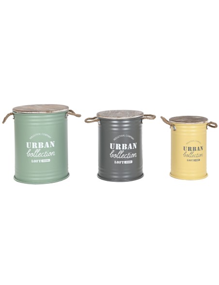 Set di Bauli Home ESPRIT Giallo Verde Grigio Marrone scuro Metallo Vintage 38 x 38 x 48 cm Set di Bauli Home ESPRIT Giallo Verde Grigio Marrone scuro Metallo Vintage 38 x 38 x 48 cm