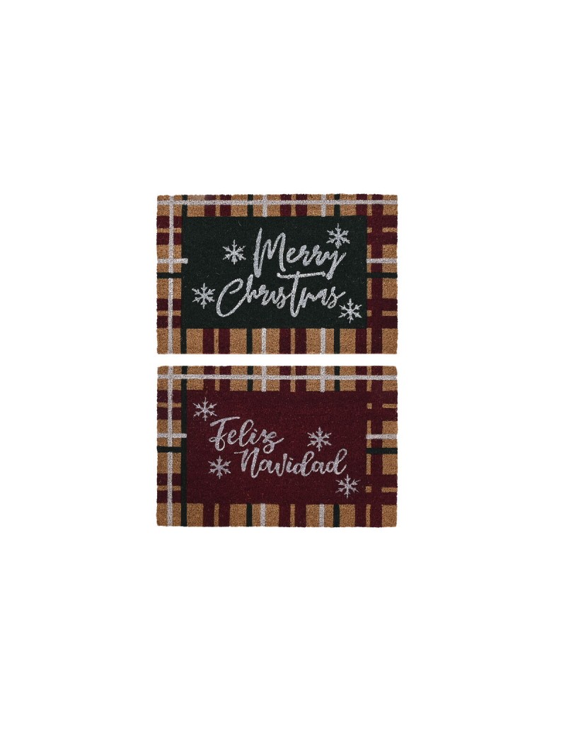 Paillasson DKD Home Decor Blanc Marron Rouge Vert PVC Fibres de coco 60 x 40 x 1,5 cm (2 Unités)