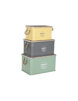 Lot de paniers Home ESPRIT Jaune Vert Gris Brun foncé Métal Vintage 60 x 38 x 32,5 cm