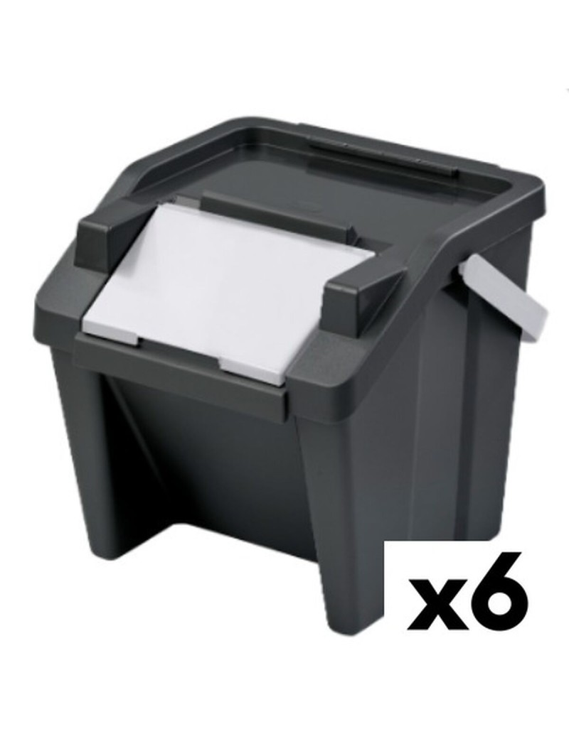 Caixote de Lixo para Reciclagem Tontarelli Moda Branco Preto Empilhável 28 L (6 Unidades)