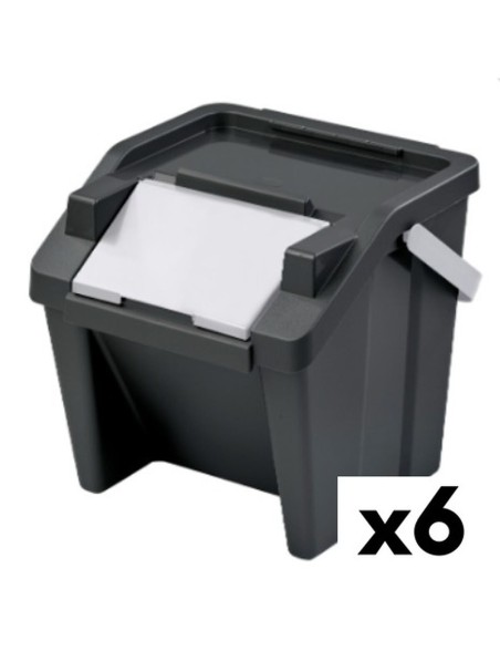 Caixote de Lixo para Reciclagem Tontarelli Moda Branco Preto Empilhável 28 L (6 Unidades)