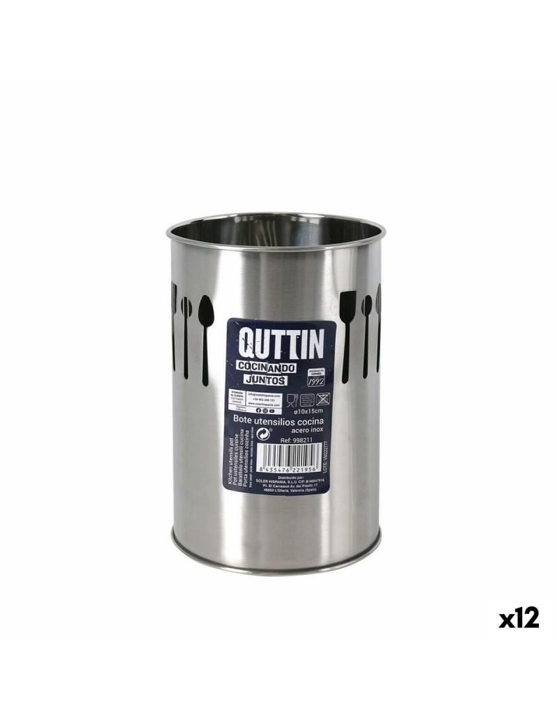 Bote para Utensilios de Cocina Quttin Plateado Acero Inoxidable 10 x 15 x 10 cm (12 Unidades)