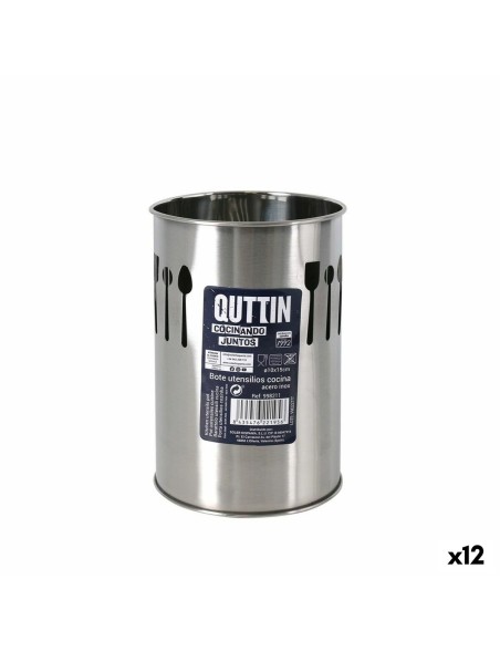 Bote para Utensilios de Cocina Quttin Plateado Acero Inoxidable 10 x 15 x 10 cm (12 Unidades)