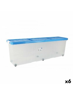 Caja de Almacenaje con Tapa Tontarelli Azul Transparente Plástico 120 x 30 x 39 cm Ruedas (6 Unidades)