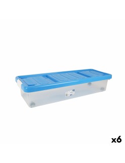 Caja de Almacenaje con Tapa Tontarelli Plástico Azul Transparente 24 L Ruedas 79 x 28,7 x 16,8 cm (6 Unidades)