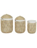 Cesto per i Panni Sporchi Home ESPRIT Bianco Naturale 3 Pezzi 46 x 46 x 69 cm