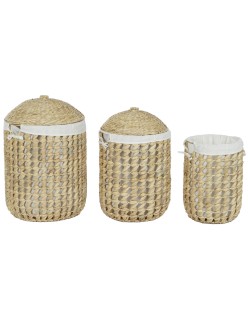 Panier à linge Home ESPRIT Blanc Naturel 3 Pièces 46 x 46 x 69 cm