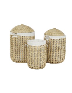 Cesto para la Ropa Sucia Home ESPRIT Blanco Natural 3 Piezas 46 x 46 x 69 cm
