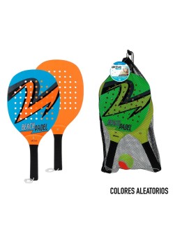Palas de Playa con Pelota Aktive Madera 21 x 44 x 1 cm (12 Unidades)