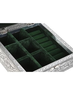Boîte à bijoux Home ESPRIT Vert Argenté Bois Aluminium 18 x 18 x 6 cm