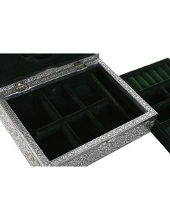 Caja-Joyero Home ESPRIT Verde Plateado Madera Aluminio 22,5 x 17,5 x 7,6 cm